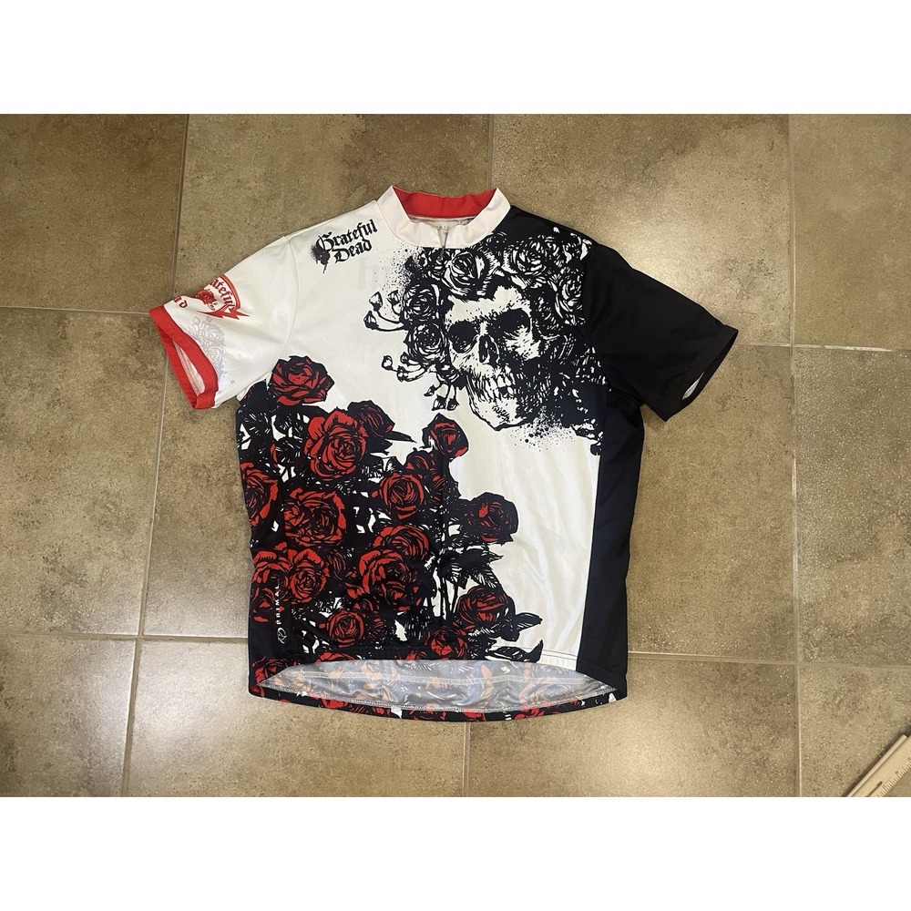 Primal Grateful Dead Skull Roses Cycling Shirt Mens 3XL Deadhead 1/4 Zip White